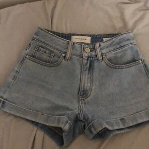light blue wash denim mom shorts